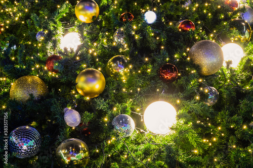 Christmas tree background Decorated with beautiful lights