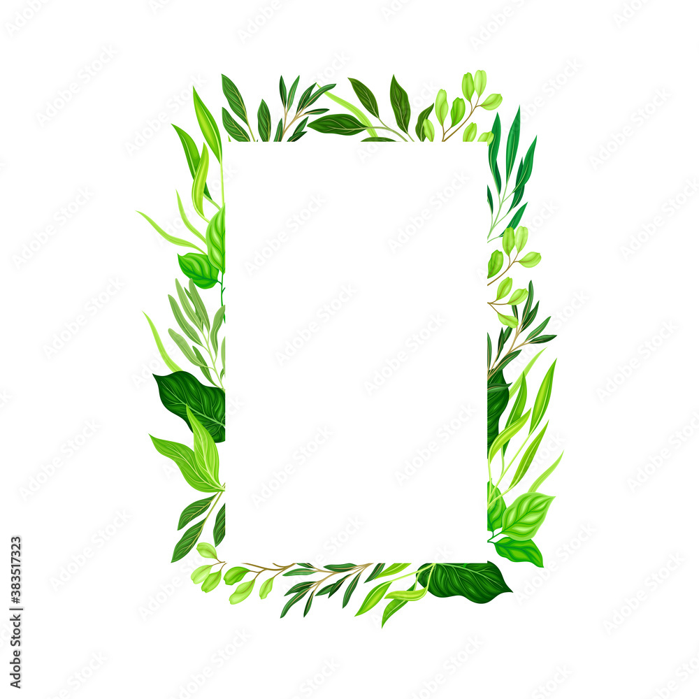 Rectangular Shaped Frame with Green Leaves or Foliage Vector Illustration Rectangular Shaped Frame with Green Leaves or Foliage Vector Illustration