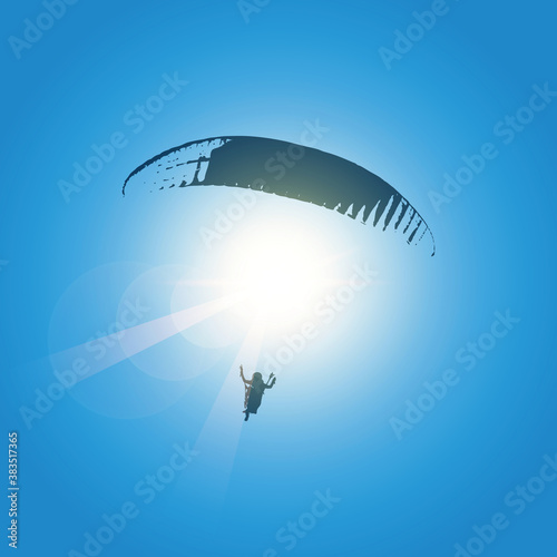 paraglider silhouette in blue sunny sky vector illustration EPS10