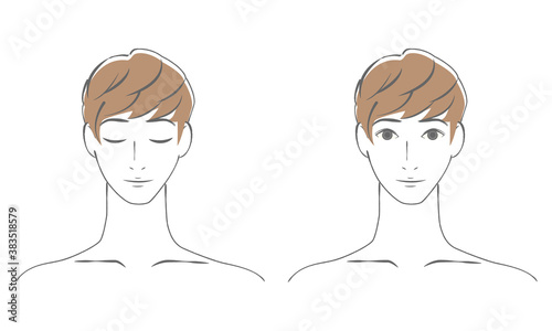 若い男性の顔　手描き線画イラスト