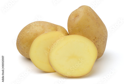 Potato and sliced isolated on white background.