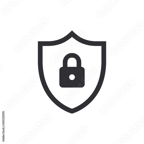 Security vector icon. Shield with lock. Protection icon. Shield vector icon. Password protection. Safety system. Lock icon. Privacy symbol. Protection activated. Active safety. Guard badge. 