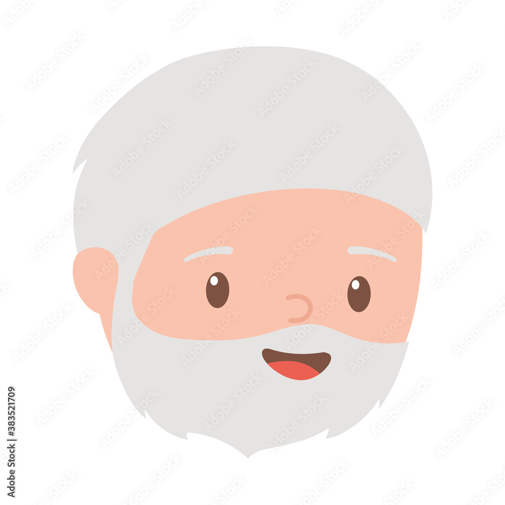 old bearded man cartoon face isolated design white background