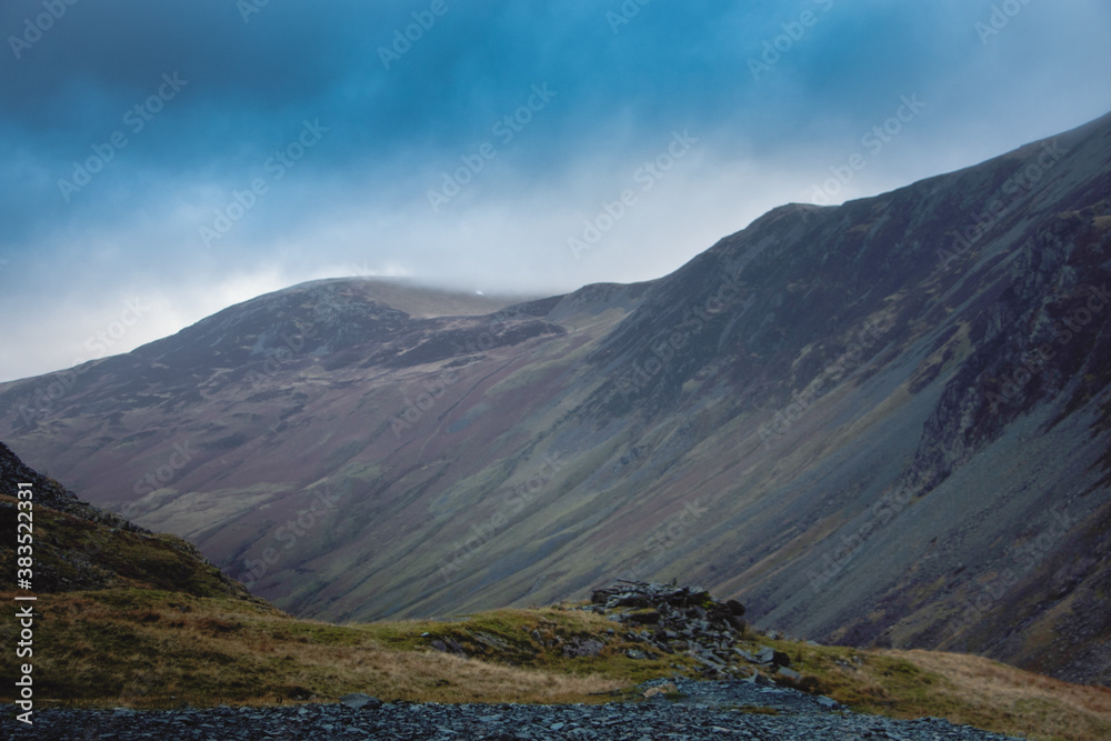 landscape with clouds, honister pass, lake district