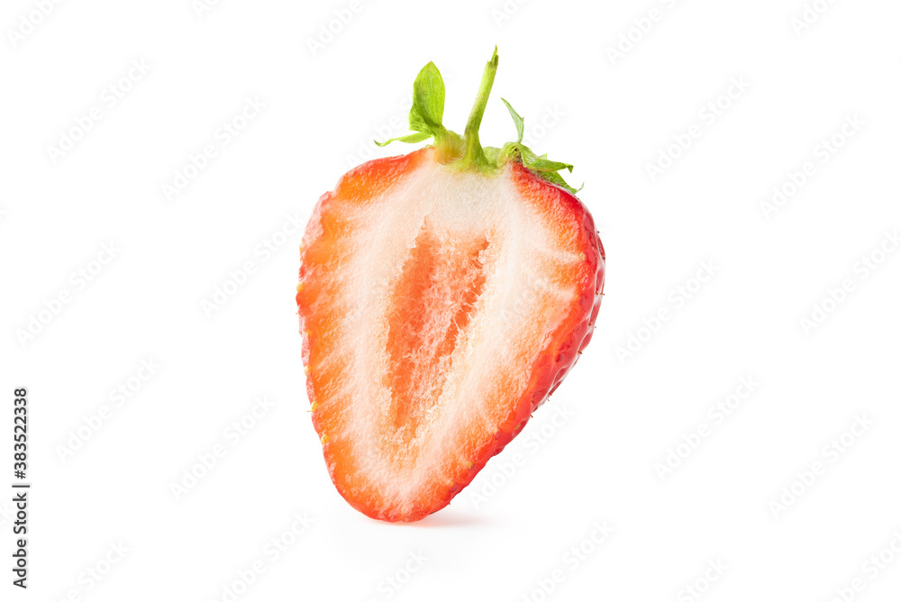 Half of ripe strawberry fruits isolated on white background. Clipping path Half of ripe strawberry fruits isolated on white background. Clipping path