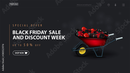 Special offer, Black Friday Sale and discount week, dark discount banner for your website with modern design