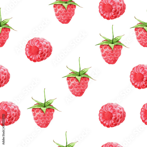 Seamless pattern illustration with ruspberry isolated on white background