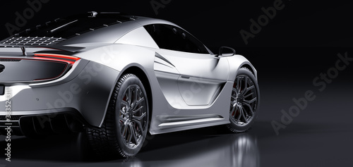 Rear view of modern fast sports car in studio light. Brandless generic contemporary design
