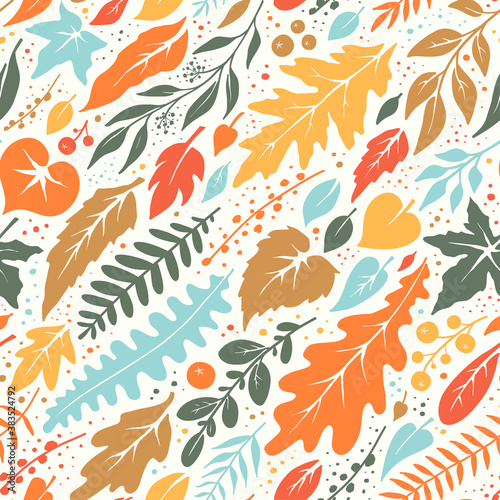 Seamless hand-drawn pattern from autumn leaves and twigs