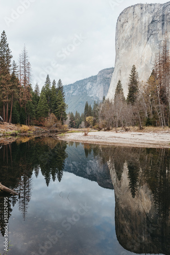 Water like glass. Granite reflections on Merced River photo