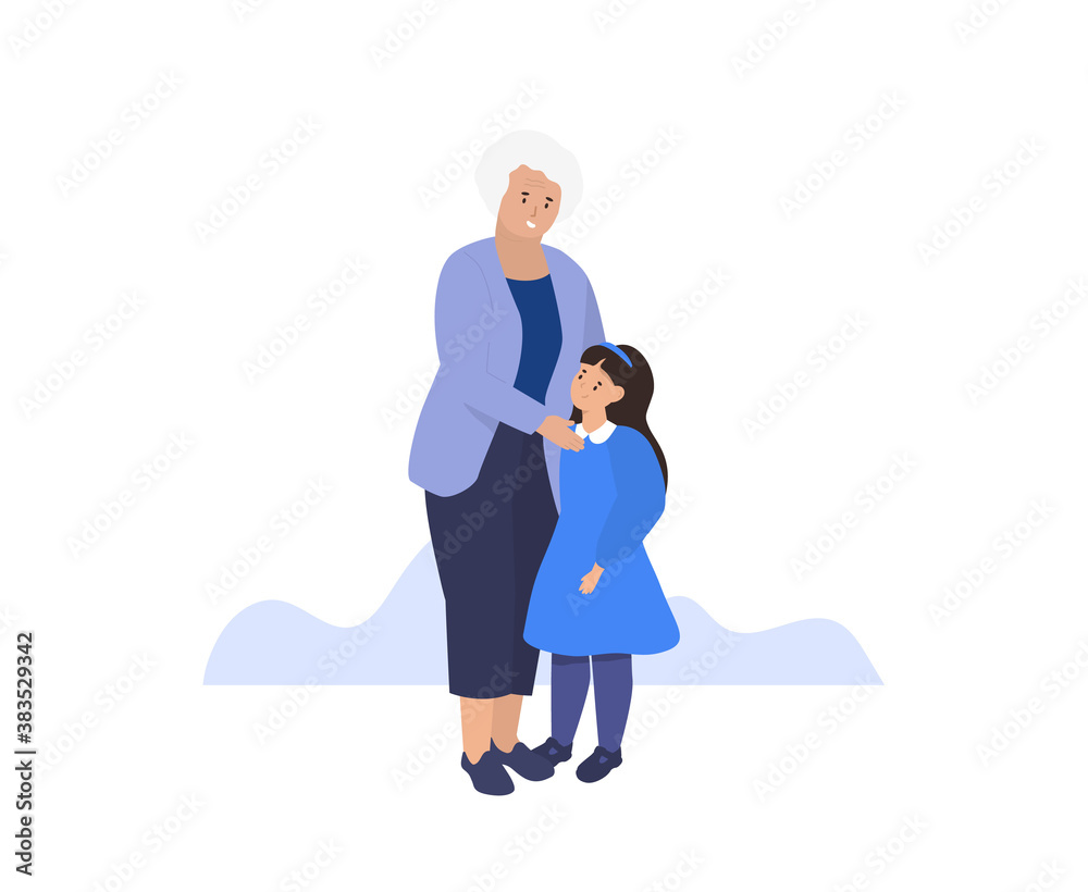 Happy smilling Grandmother and granddaughter together. Vector Happy smilling Grandmother and granddaughter together. Vector