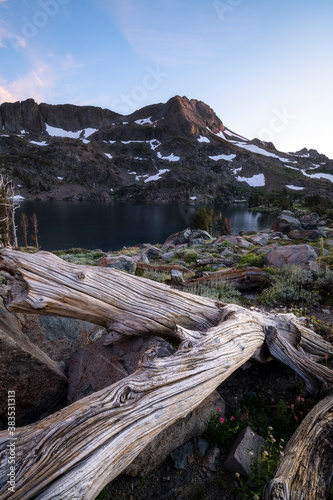 Winnemucca Lake just below Round Top Peak at dusk on Carson Pass, CA photo