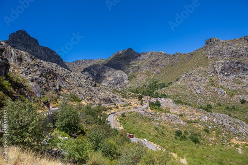 View from the top of the mountains of the Serra da Estrela natural park, Star Mountain Range, glacier valley and mountain landscape
