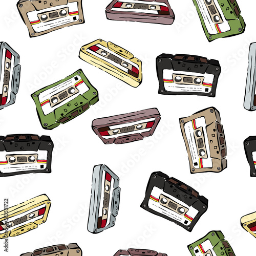 Vector illustration multicolour audiocassettes on white background. Textile, cover, banner, website, application