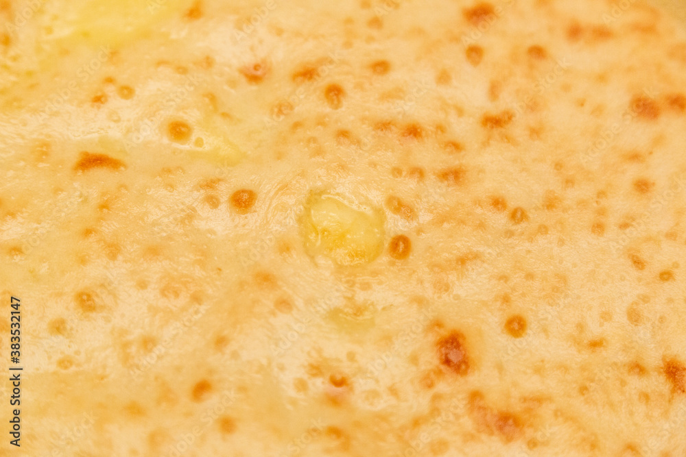Freshly cooked delicious closed pie with hot cheese inside Freshly cooked delicious closed pie with hot cheese inside