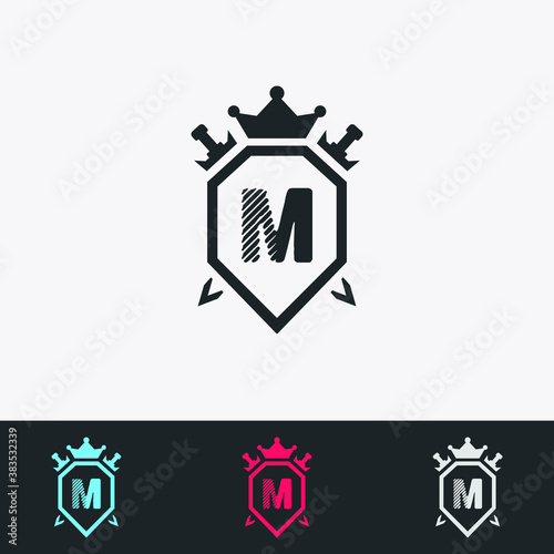 Letter M Shield, Sword, Crown -Abstract Logo - Vector Design