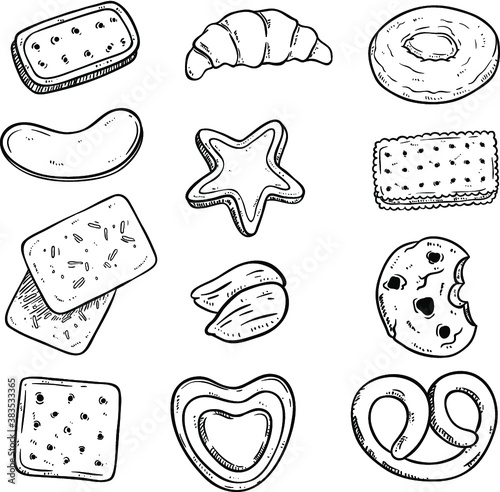 set of cookies or biscuit with hand draw style