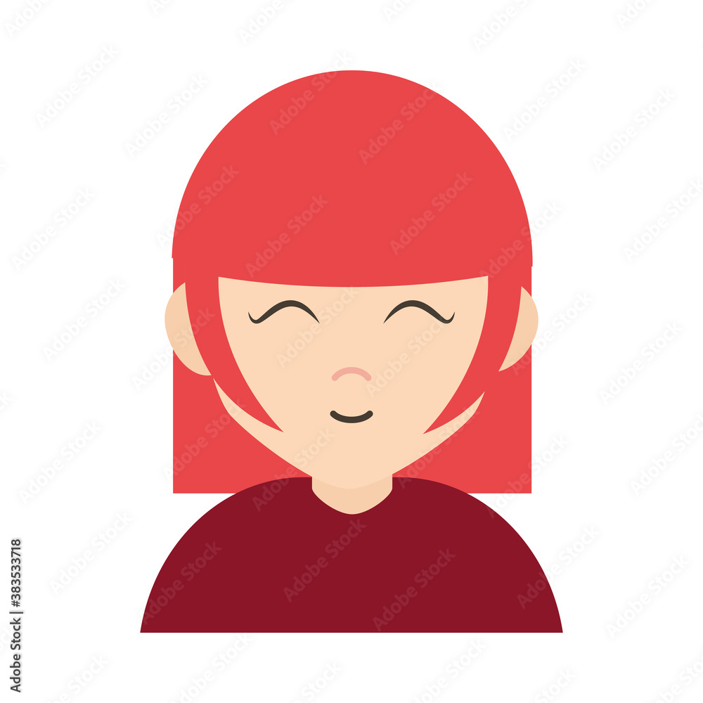 young woman close eyes cartoon character flat icon