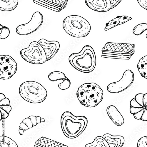 hand draw cookies or biscuits in seamless pattern
