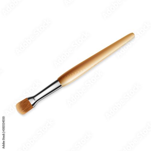 Cosmetic Make-up Brush Facial Equipment Vector. Cosmetology Beauty Salon Accessory With Wooden Stick And Bristle. Paintbrush For Face Blush Cosmetologist Tool Template Realistic 3d Illustration