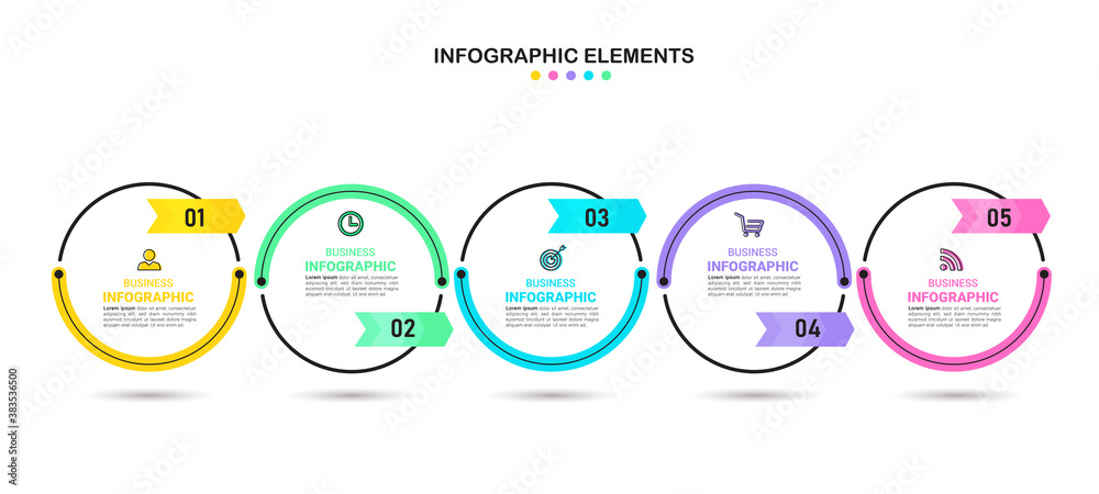 5 Steps Timeline Infographics design template.
5 Steps Timeline Infographics design template.