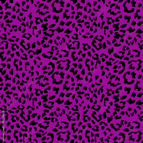 Purple leopard print background. Animal seamless pattern with hand drawn leopard spots. Purple wallpaper. Vector