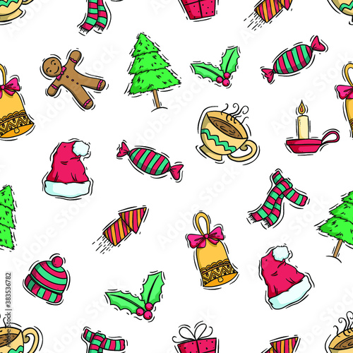 seamless pattern of doodle christmas elements