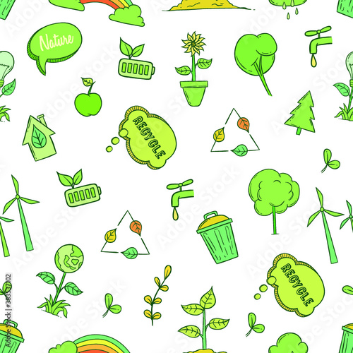 go green elements in seamless pattern