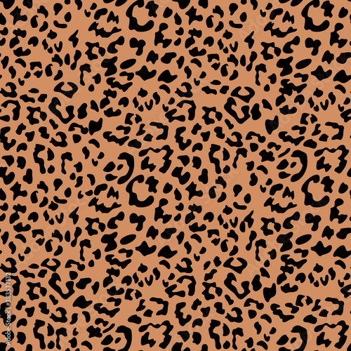 Leopard print background. Animal seamless pattern with hand drawn leopard spots. Black and beige wallpaper. Vector