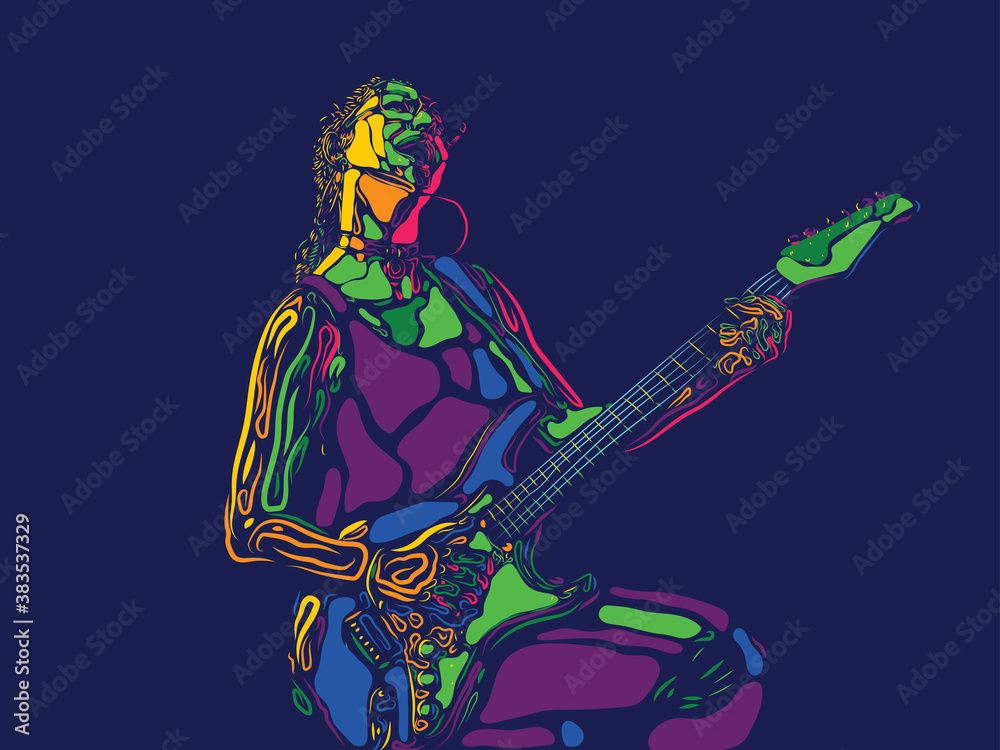 Rockstar. Singer, musician, artist woman character. Abstract color illustration, line modern design. Contemporary artwork, copyspace. Concept of music, hobby, dance festival and holidays
