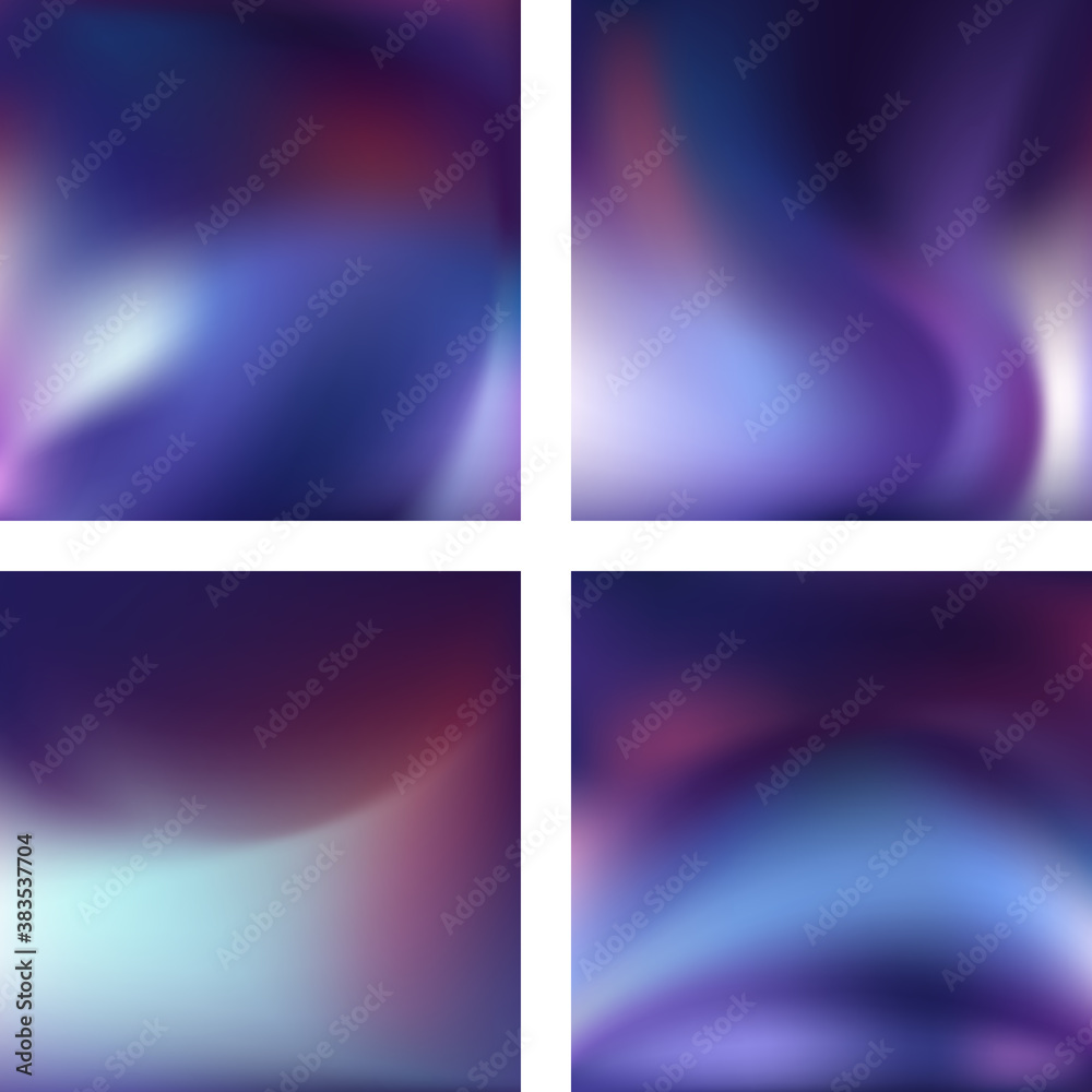 Set with abstract blurred backgrounds. Vector illustration. Modern geometrical backdrop. Abstract template. Blue, purple colors.