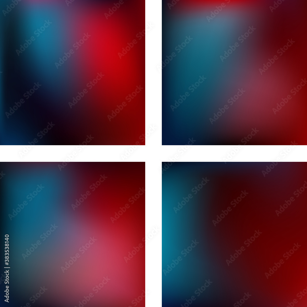 Set with abstract blurred backgrounds. Vector illustration. Modern geometrical backdrop. Abstract template. Red, blue colors.