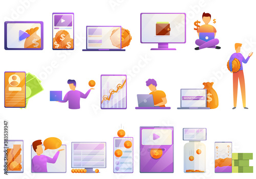 Monetization icons set. Cartoon set of monetization vector icons for web design