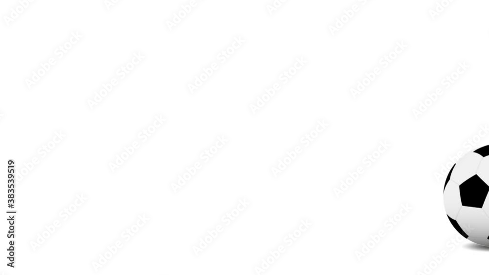 Football ball, animadet illustration. Ball hopping and rolling on white background, soccer field and chroma key.