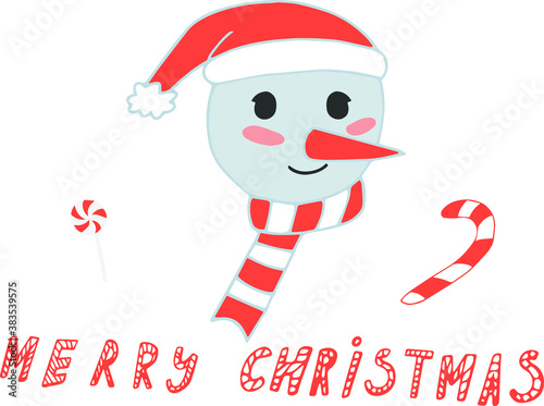  Cute christmas snowman. Greeting card for Christmas or New Year. Vector illustration