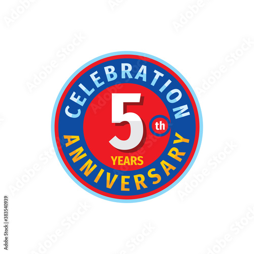 5th years birthday badge logo design. Five anniversary circle banner emblem. Abstract geometric poster.