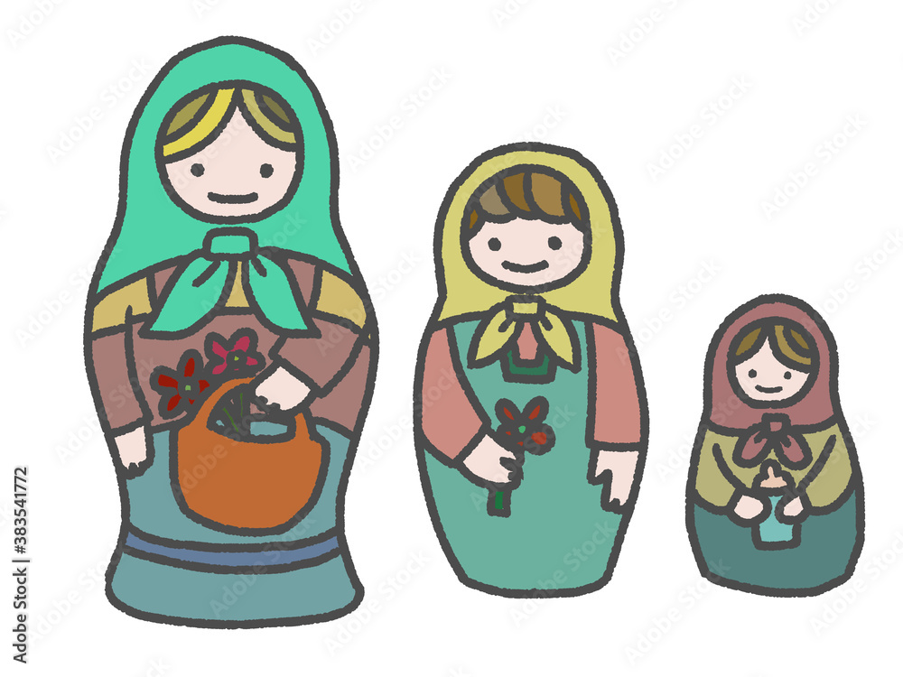 かわいらしいマトリョーシカの手描きイラスト 灰色の線画 白バック Stock Illustration Adobe Stock