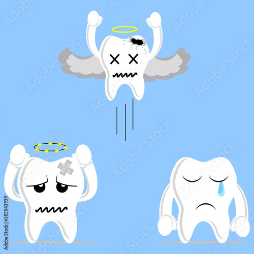 Illustration vector graphic cartoon character of teeth are missing one by one because damage