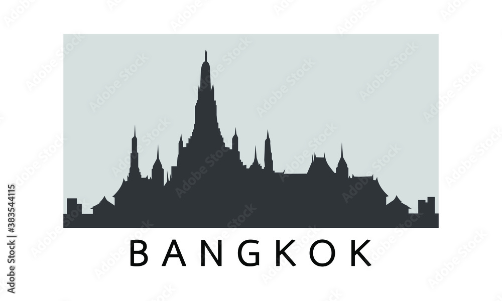 Silhouette scenery of World famous Wat Arun temple. Greatest Landmarks of Asia. Linear modern style vector icon symbol of Bangkok, Thailand. Minimalist one line Trendy style.Vector illustration EPS 10
