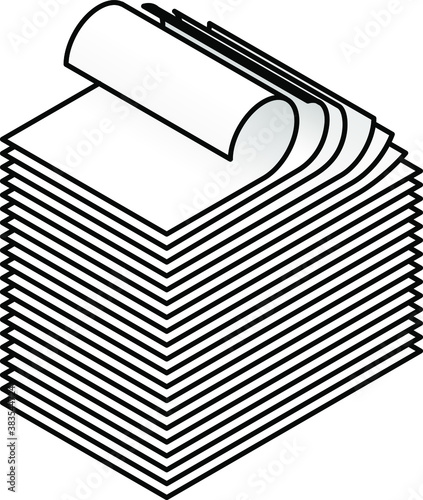 A stack of paper / documents with the top few curled.