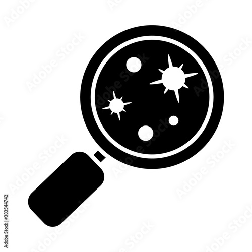 magnifying glass with bacterias icon, silhouette style