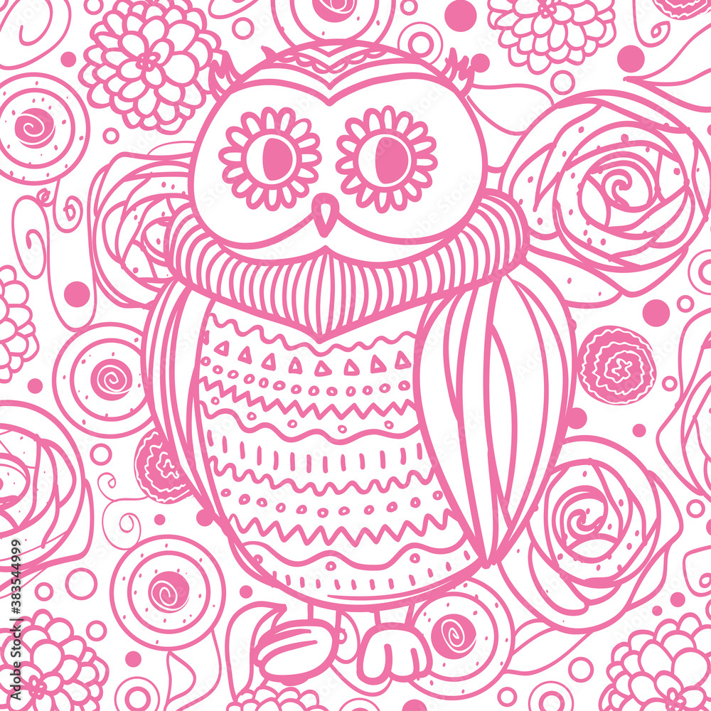 Square pattern with owl. Hand drawn mandala. Design for spiritual relaxation for adults Square pattern with owl. Hand drawn mandala. Design for spiritual relaxation for adults