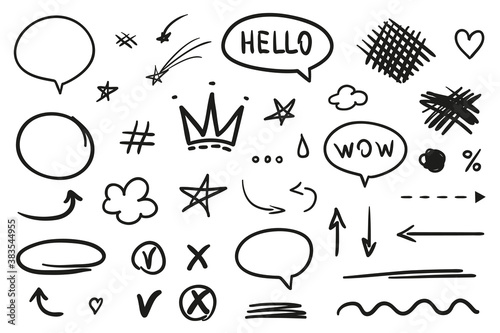 Infographic elements. Hand drawn hatchings. Abstract sketches. Outline elements. Black and white illustration