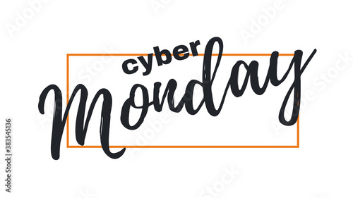 Illustration to promote Cyber Monday. White background with letters and decorations in blue