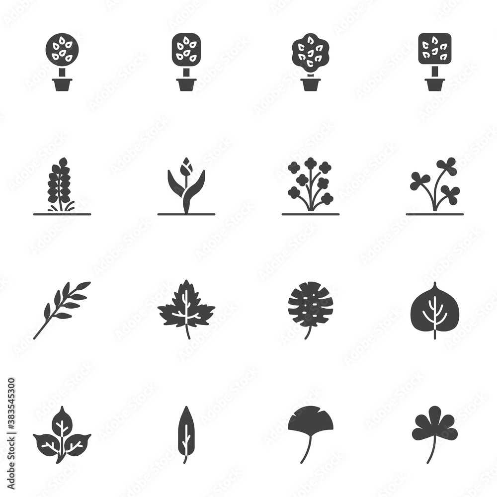 Plants and trees vector icons set Plants and trees vector icons set