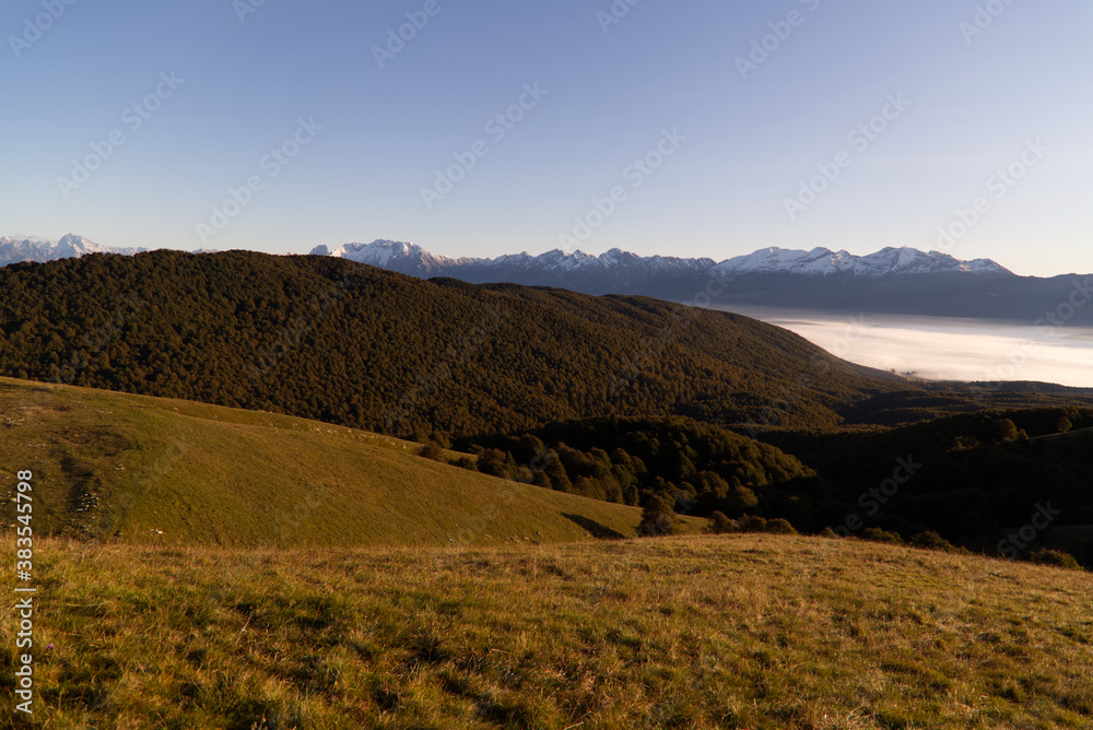 The Cansiglio plateau covered by fog in the morning