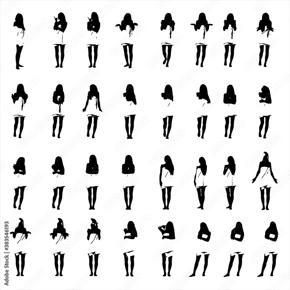 Set of women silhouettes in various situations. Being offended, strict, angry and apologize. Full body layered vector illustration. Set of women silhouettes in various situations. Being offended, strict, angry and apologize. Full body layered vector illustration.