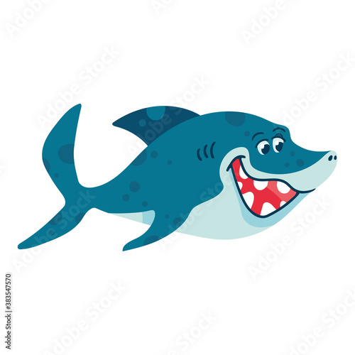 Sharks in cartoon style. Comic sharks emotions. Ocean fish character. Collection of illustrations for children isolated on a white background. Vector