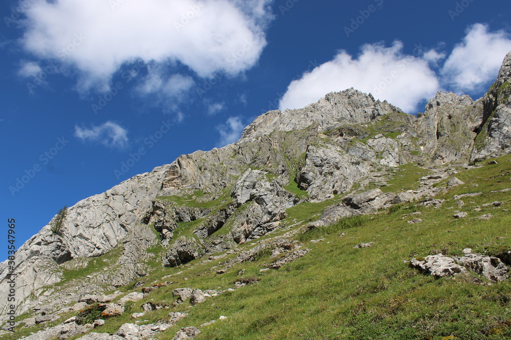 Fototapeta premium A typical mountain view in the European Alps on a sunny day in summer