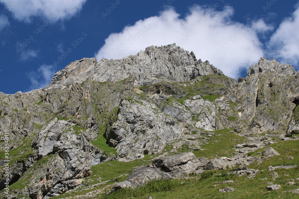 A typical mountain view in the European Alps on a sunny day in summer